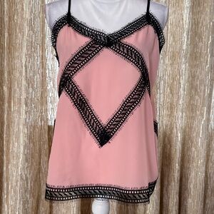 Aqua Pink Camisole with Black Lace Detail